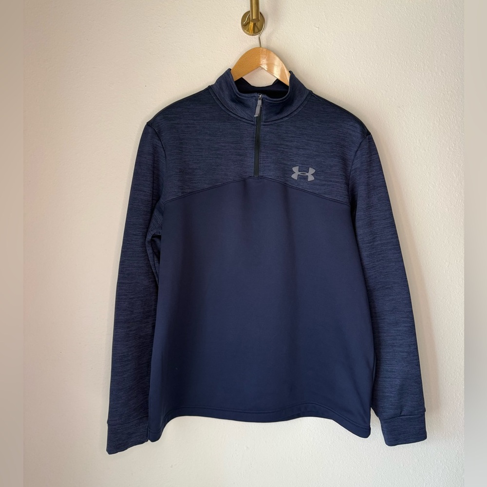 Under Armour ColdGear 1/4 Zip Pullover Blue Athletic Jacket Mens size L